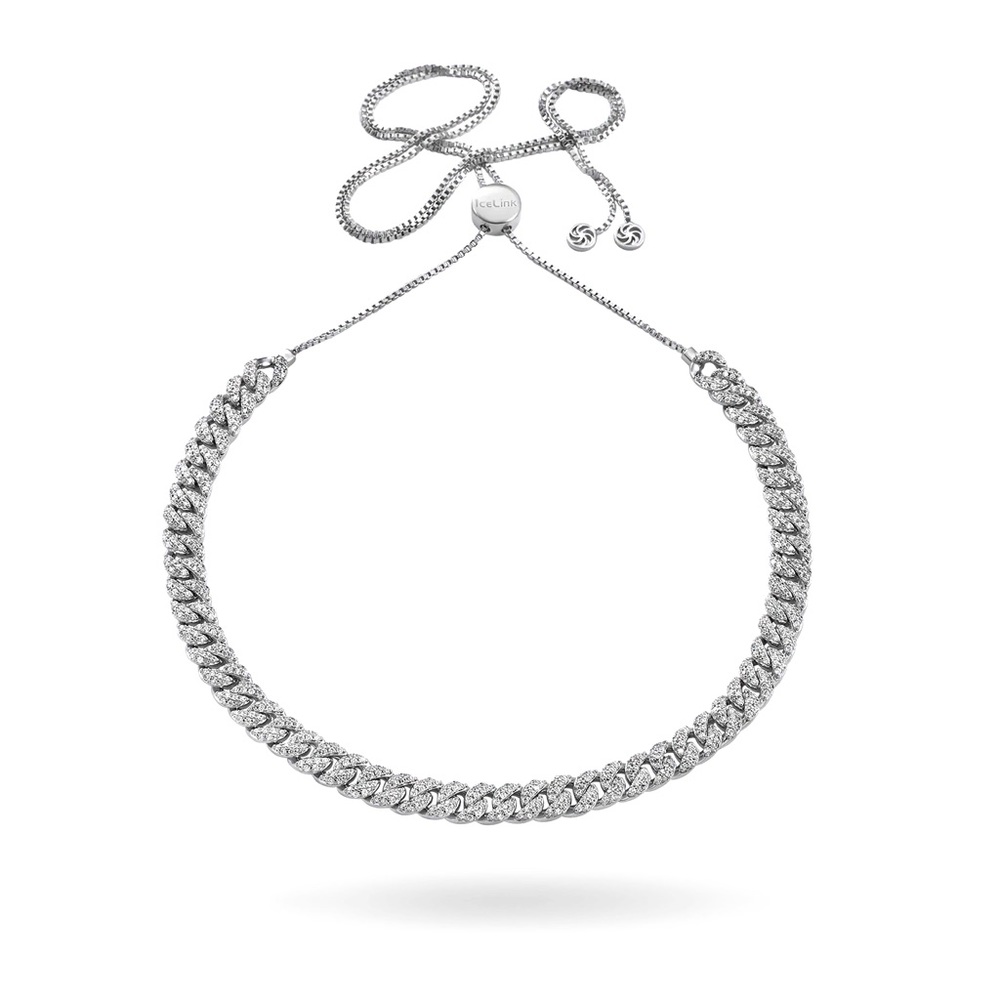 IceLink Cuban Choker 14k White Gold Plated Adjustable Necklace
